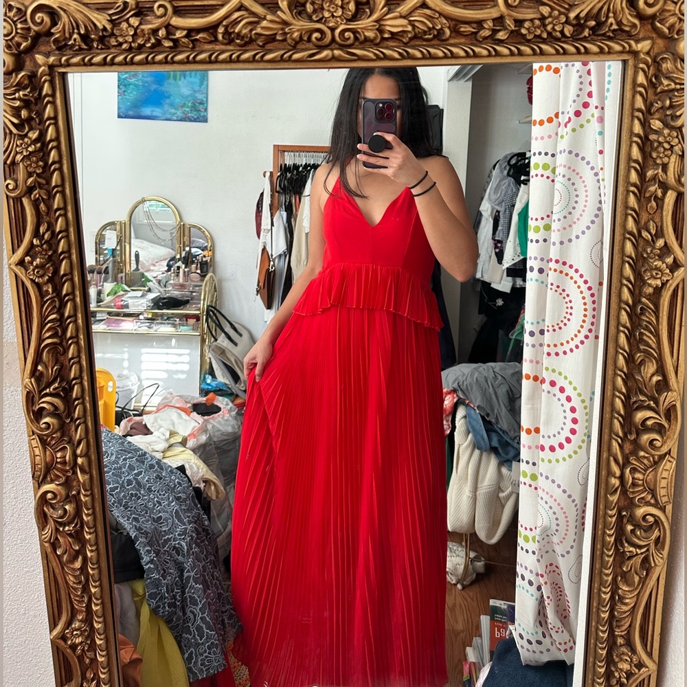 Nasty Gal pleated/plisse red maxi dress
